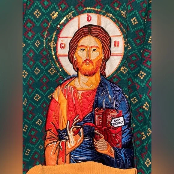 Christmas 🎄 Sweater "HAPPY BDAY BRO" Jesus with Present 🎁 Size XXL - Picture 4 of 5